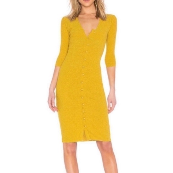 NEW Tularosa Angie Sweater Dress Ribbed Metallic Mustard Yellow Size Small $188. - Picture 1 of 5